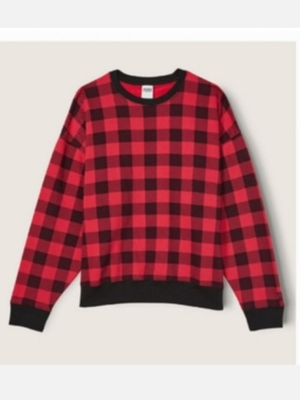 Victoria's secret pink fleece oversized Cozy crewneck sweatshirt plaid Xsmall